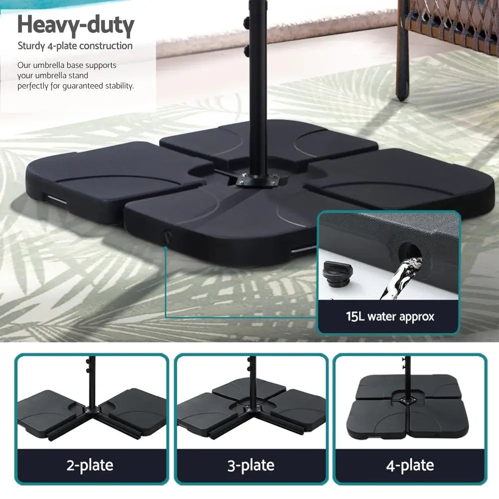 Instahut 3m Outdoor Umbrella w/Base Cantilever Garden Beach Patio Black - Home & Garden > Shading > Umbrellas &