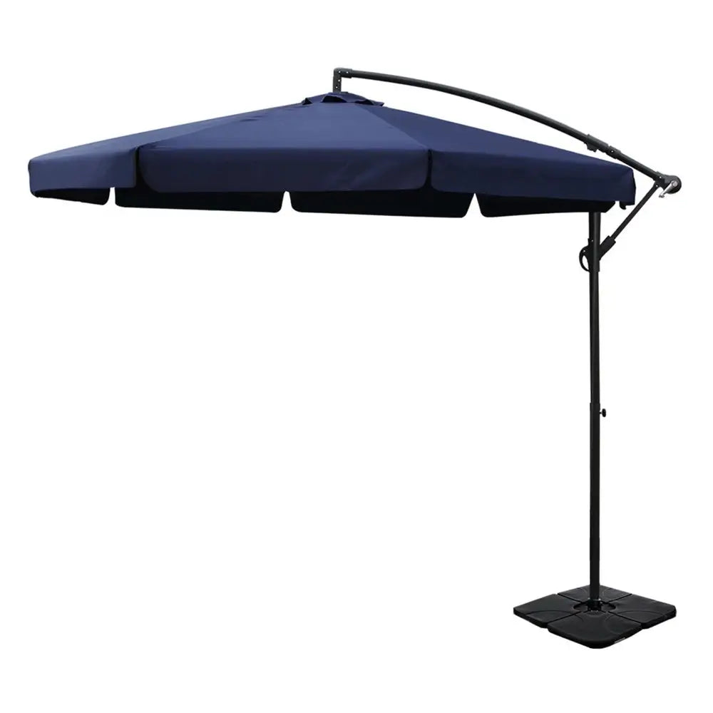 Instahut 3m Outdoor Umbrella w/Base Cantilever Garden Beach Patio Navy - Home & Garden > Shading > Umbrellas & Sunshades