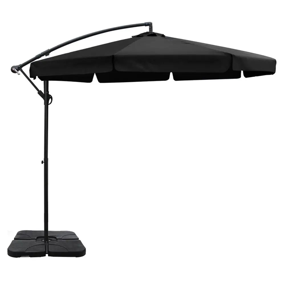 Instahut 3m Outdoor Umbrella w/Base Cantilever Garden Beach Patio Black - Home & Garden > Shading > Umbrellas &