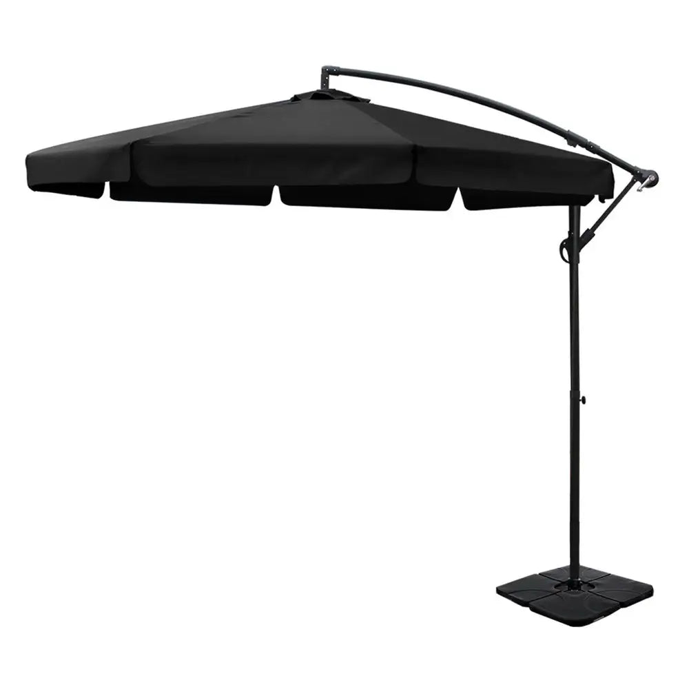 Instahut 3m Outdoor Umbrella w/Base Cantilever Garden Beach Patio Black - Home & Garden > Shading > Umbrellas &