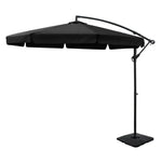 Instahut 3m Outdoor Umbrella w/Base Cantilever Garden Beach Patio Black - Home & Garden > Shading > Umbrellas &