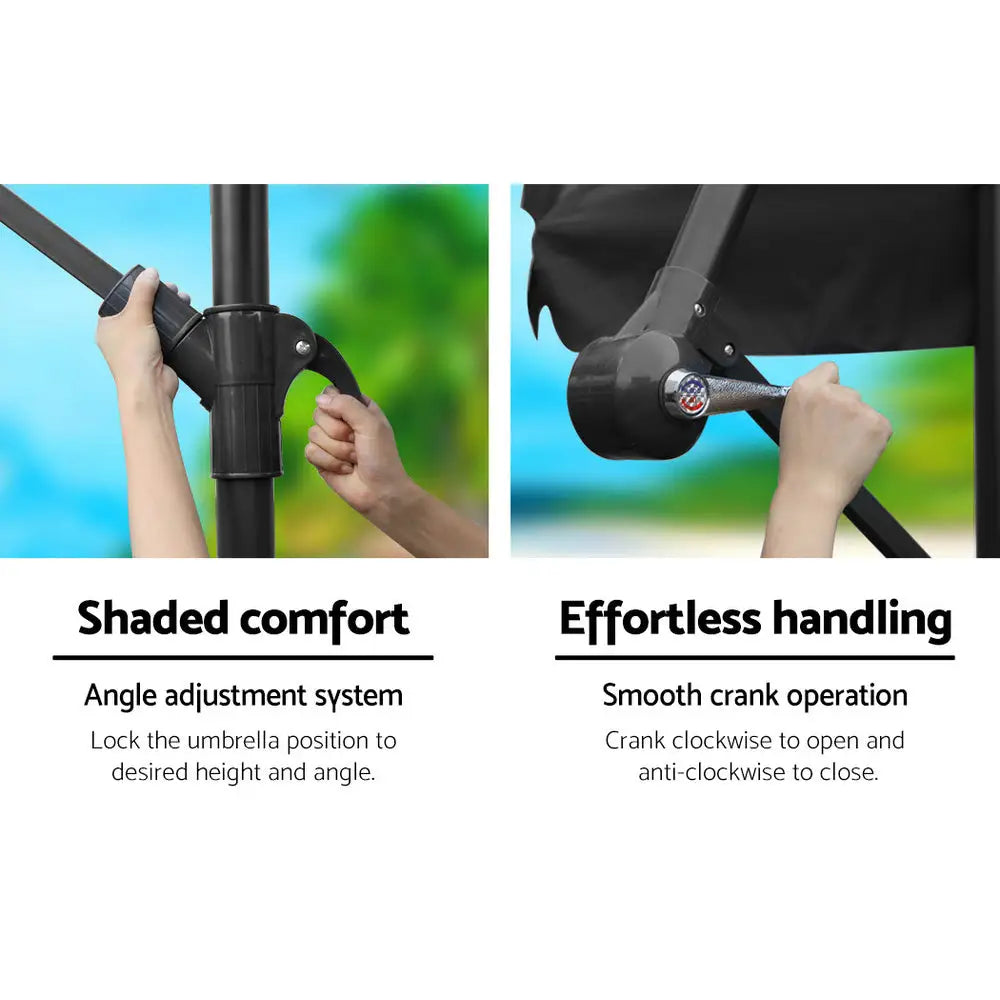 Instahut 3m Outdoor Umbrella w/Base Cantilever Garden Patio Beach Black - Home & Garden > Shading > Umbrellas &