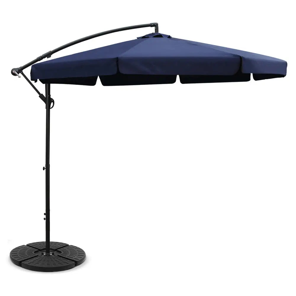 Instahut 3m Outdoor Umbrella w/Base Cantilever Garden Patio Beach Navy - Home & Garden > Shading > Umbrellas & Sunshades
