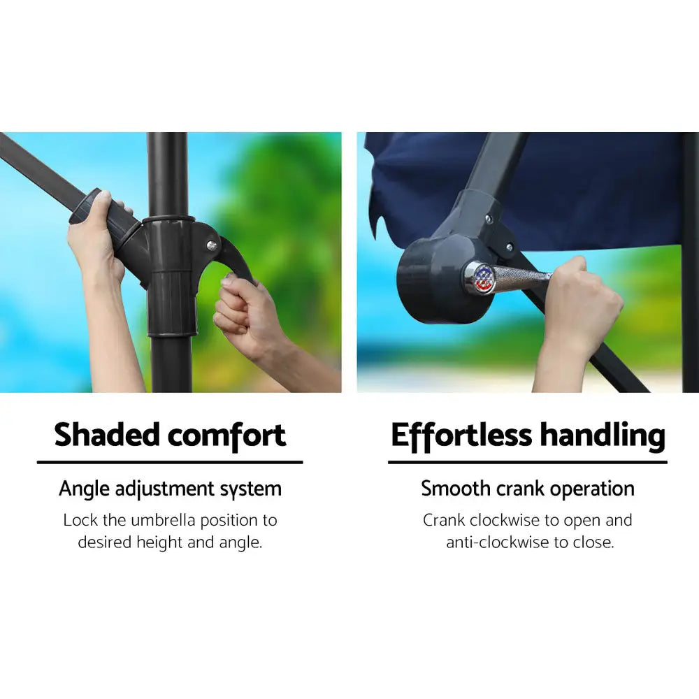 Instahut 3m Outdoor Umbrella w/Base Cantilever Garden Patio Beach Navy - Home & Garden > Shading > Umbrellas & Sunshades