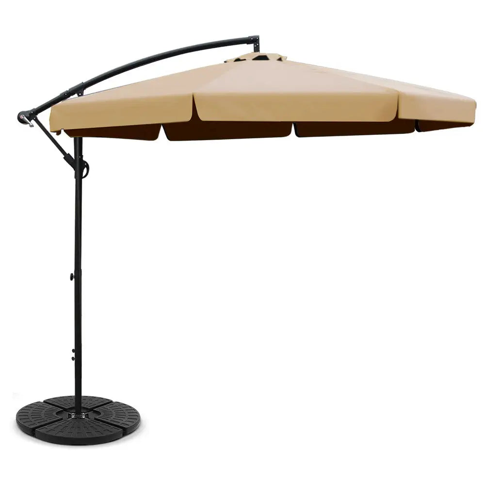 Instahut 3m Outdoor Umbrella w/Base Cantilever Garden Patio Beach Beige - Home & Garden > Shading > Umbrellas &