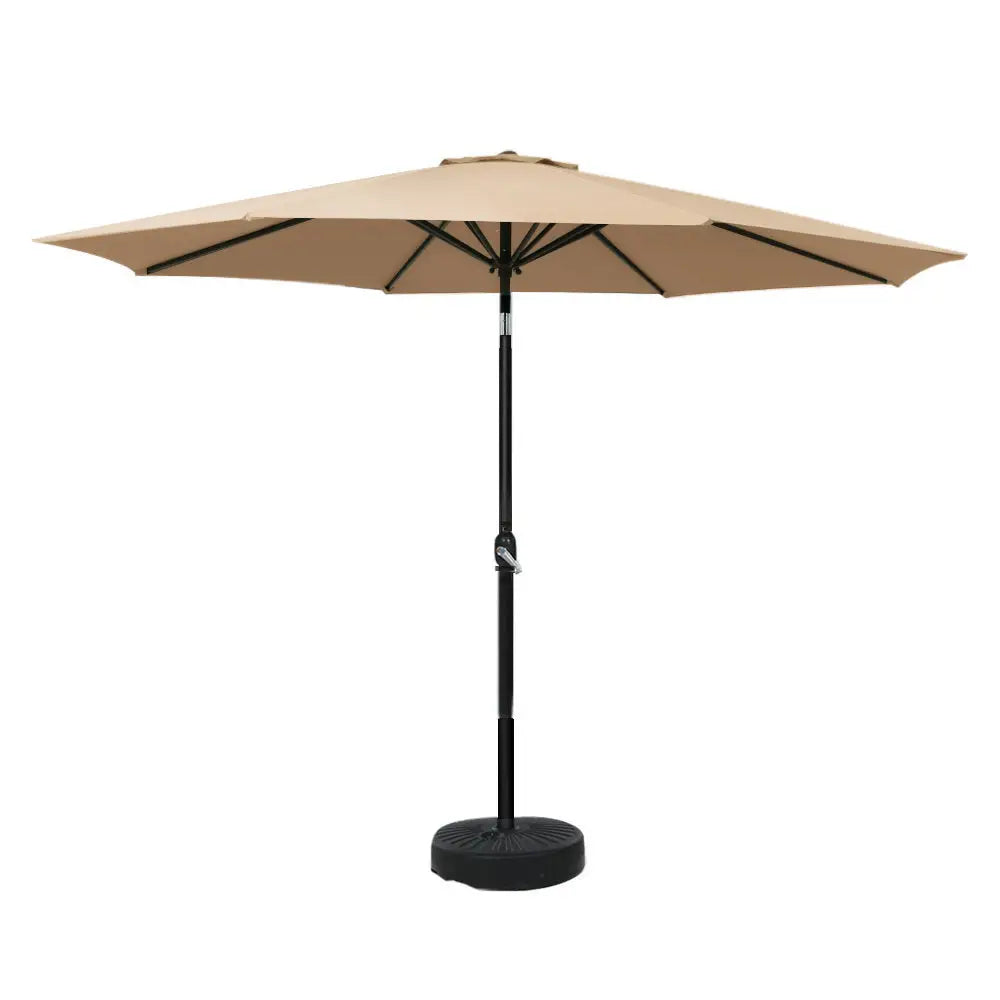 Instahut 3m Outdoor Umbrella w/Base Pole Tilt Beach Garden Patio Beige - Home & Garden > Shading > Umbrellas & Sunshades