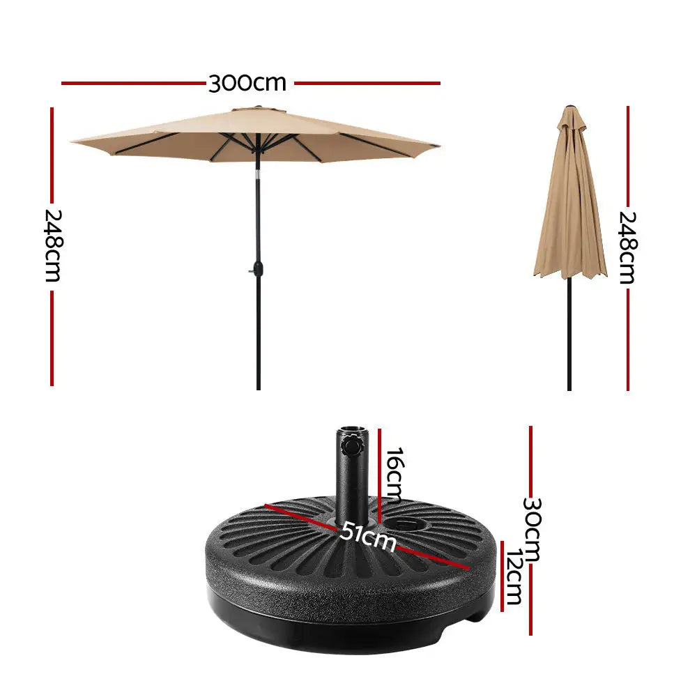 Instahut 3m Outdoor Umbrella w/Base Pole Tilt Beach Garden Patio Beige - Home & Garden > Shading > Umbrellas & Sunshades