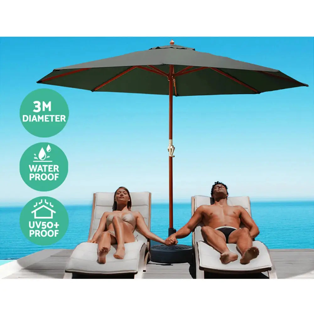Instahut 3m Outdoor Umbrella w/Base Pole Umbrellas Garden Sun Stand Deck Charcoal - Home & Garden > Shading > Umbrellas