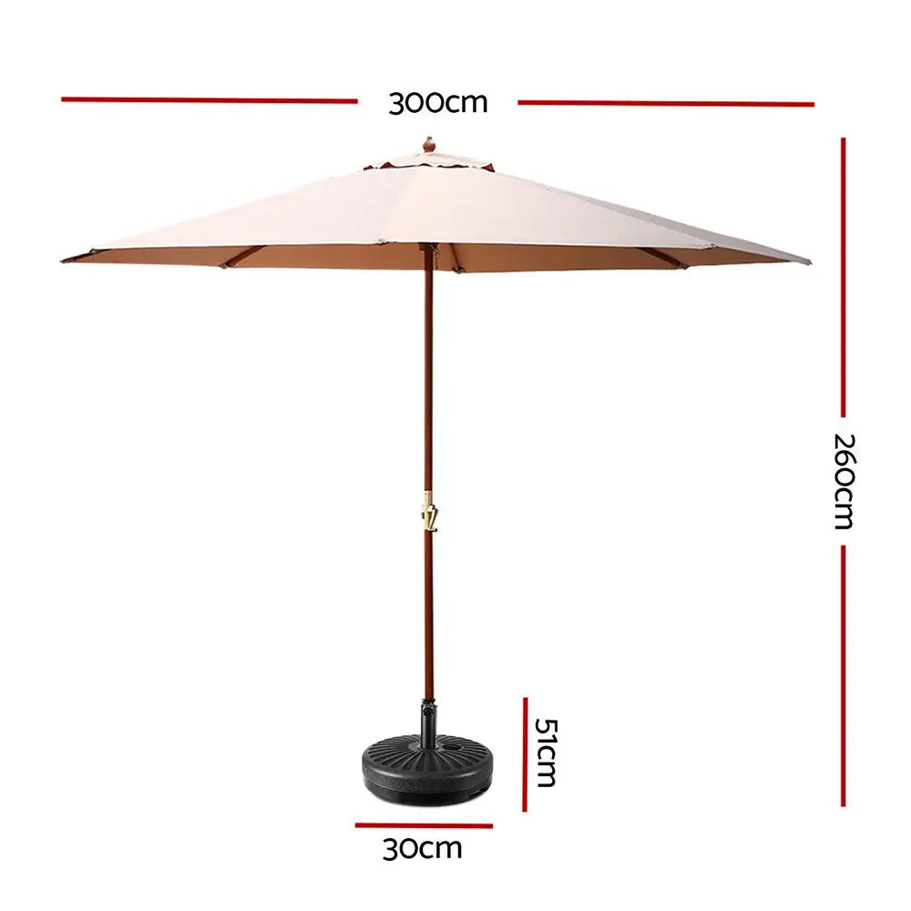 Instahut 3m Outdoor Umbrella w/Base Pole Umbrellas Garden Sun Stand Deck Beige - Home & Garden > Shading > Umbrellas &