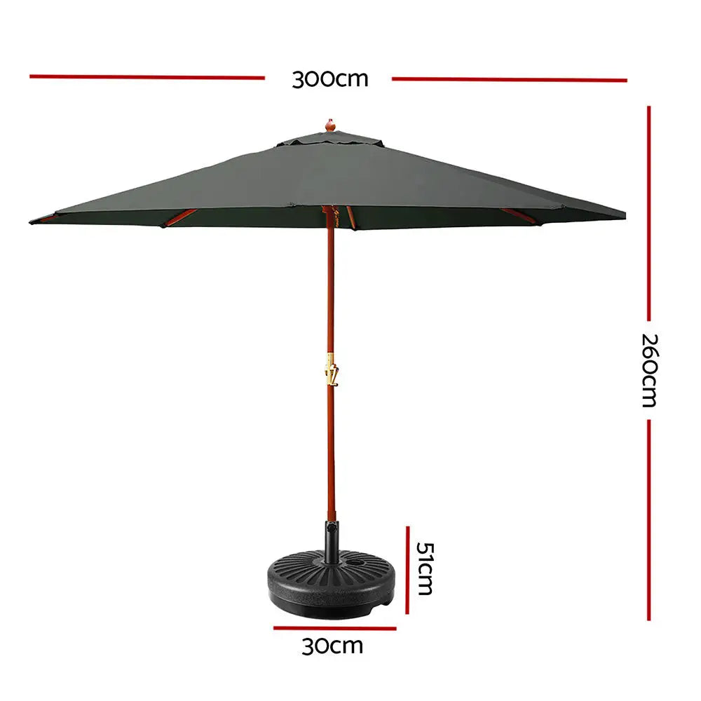 Instahut 3m Outdoor Umbrella w/Base Pole Umbrellas Garden Sun Stand Deck Charcoal - Home & Garden > Shading > Umbrellas
