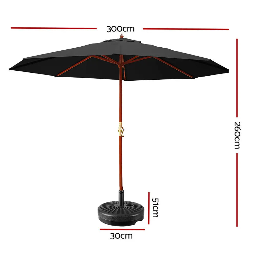 Instahut 3m Outdoor Umbrella w/Base Pole Umbrellas Garden Sun Stand Deck Black - Home & Garden > Shading > Umbrellas &
