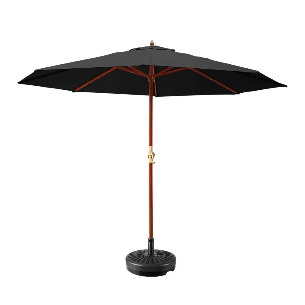 Instahut 3m Outdoor Umbrella w/Base Pole Umbrellas Garden Sun Stand Deck Black - Home & Garden > Shading > Umbrellas &