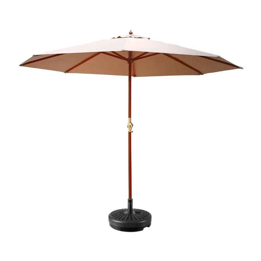 Instahut 3m Outdoor Umbrella w/Base Pole Umbrellas Garden Sun Stand Deck Beige - Home & Garden > Shading > Umbrellas &