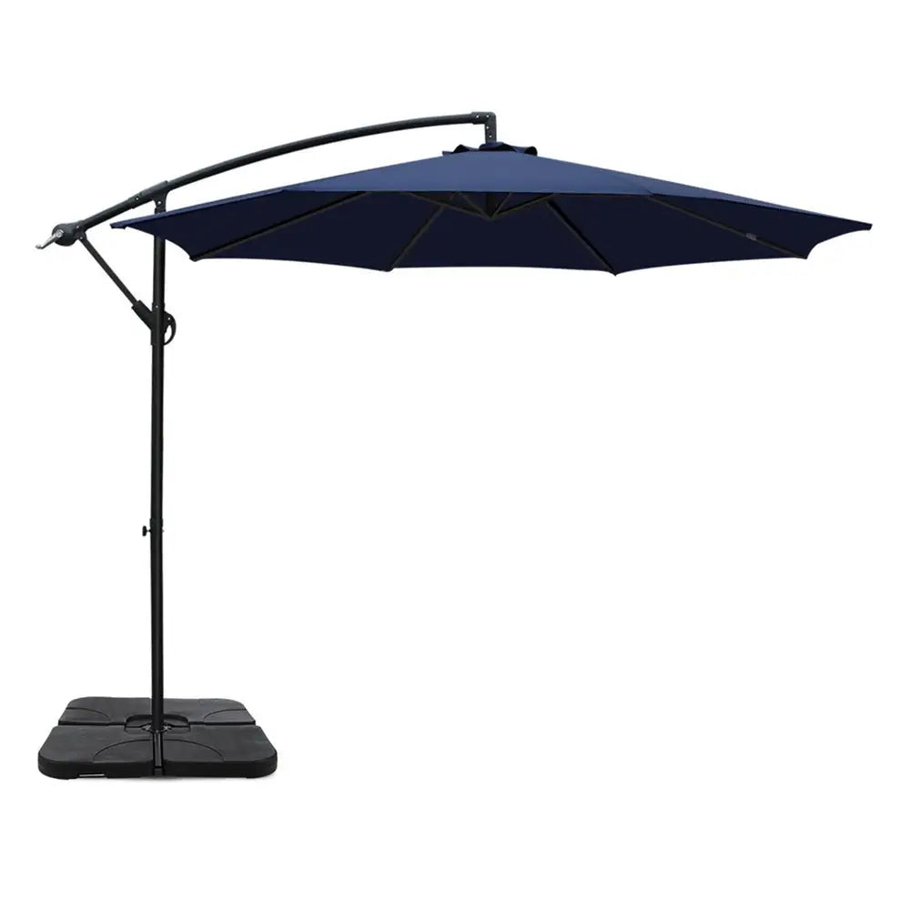 Instahut 3m Umbrella w/Base Outdoor Cantilever Beach Garden Patio Parasol Navy - Home & Garden > Shading > Umbrellas &