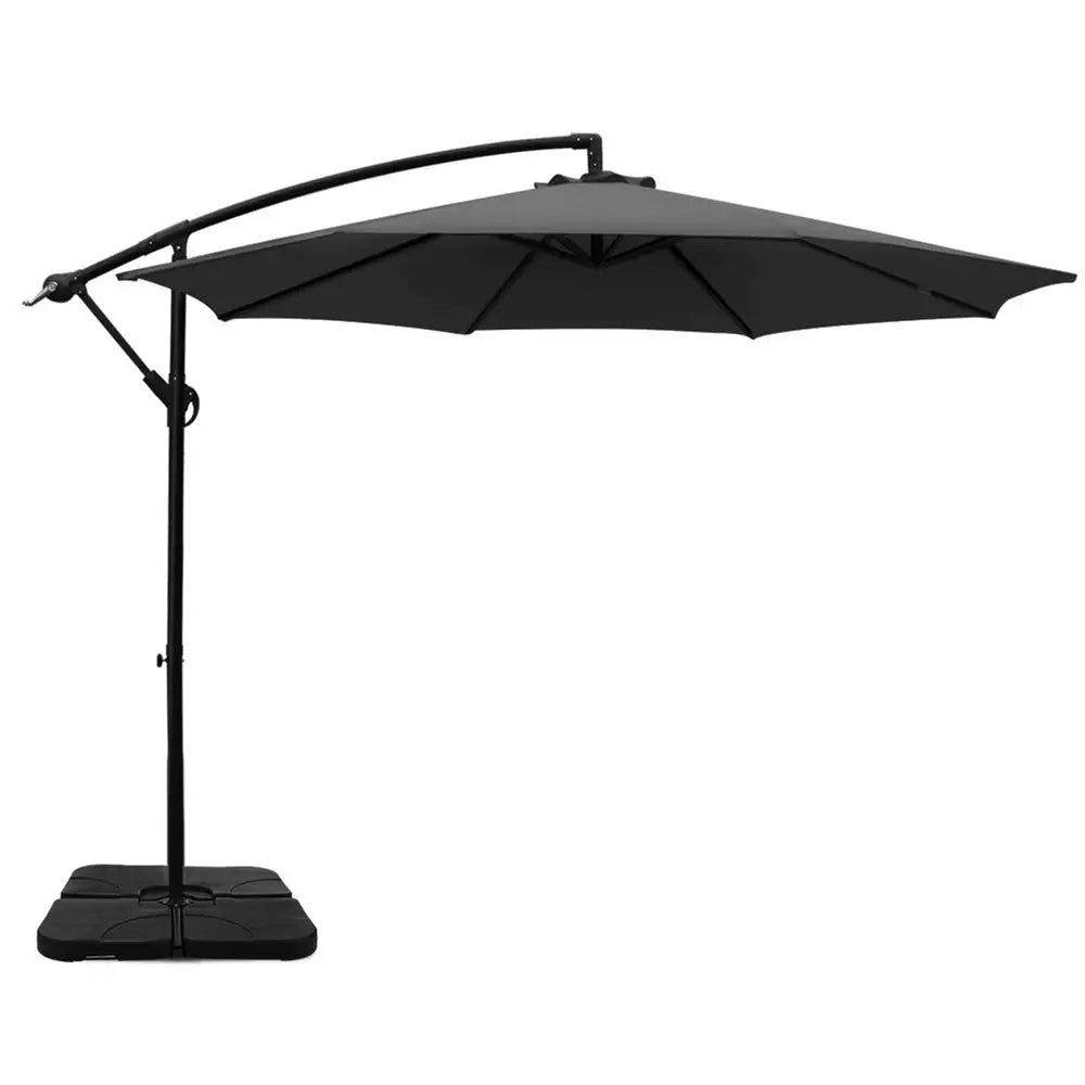 Instahut 3m Umbrella w/Base Outdoor Cantilever Beach Garden Patio Parasol Charcoal - Home & Garden > Shading >