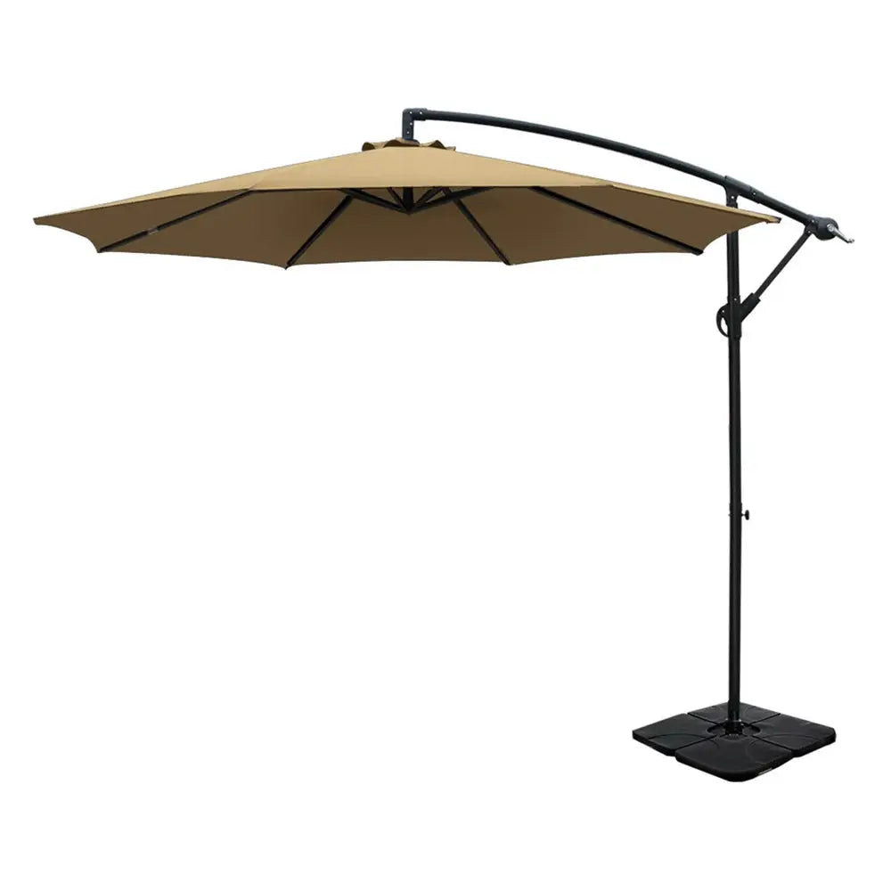 Instahut 3m Umbrella w/Base Outdoor Cantilever Beach Garden Patio Parasol Beige - Home & Garden > Shading > Umbrellas &