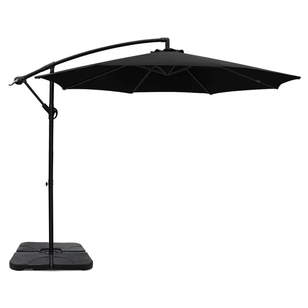 Instahut 3m Umbrella w/Base Outdoor Cantilever Beach Garden Patio Parasol Black - Home & Garden > Shading > Umbrellas &