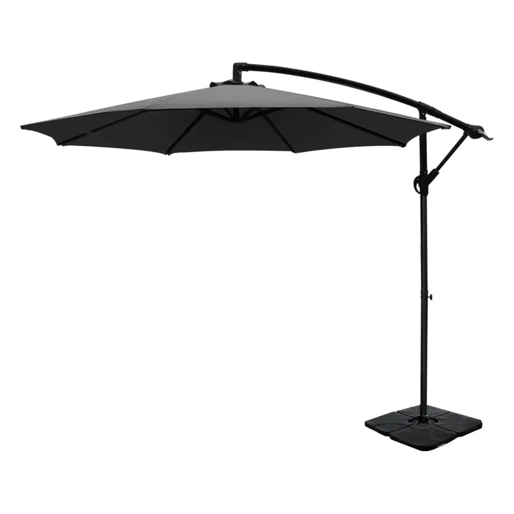 Instahut 3m Umbrella w/Base Outdoor Cantilever Beach Garden Patio Parasol Charcoal - Home & Garden > Shading >