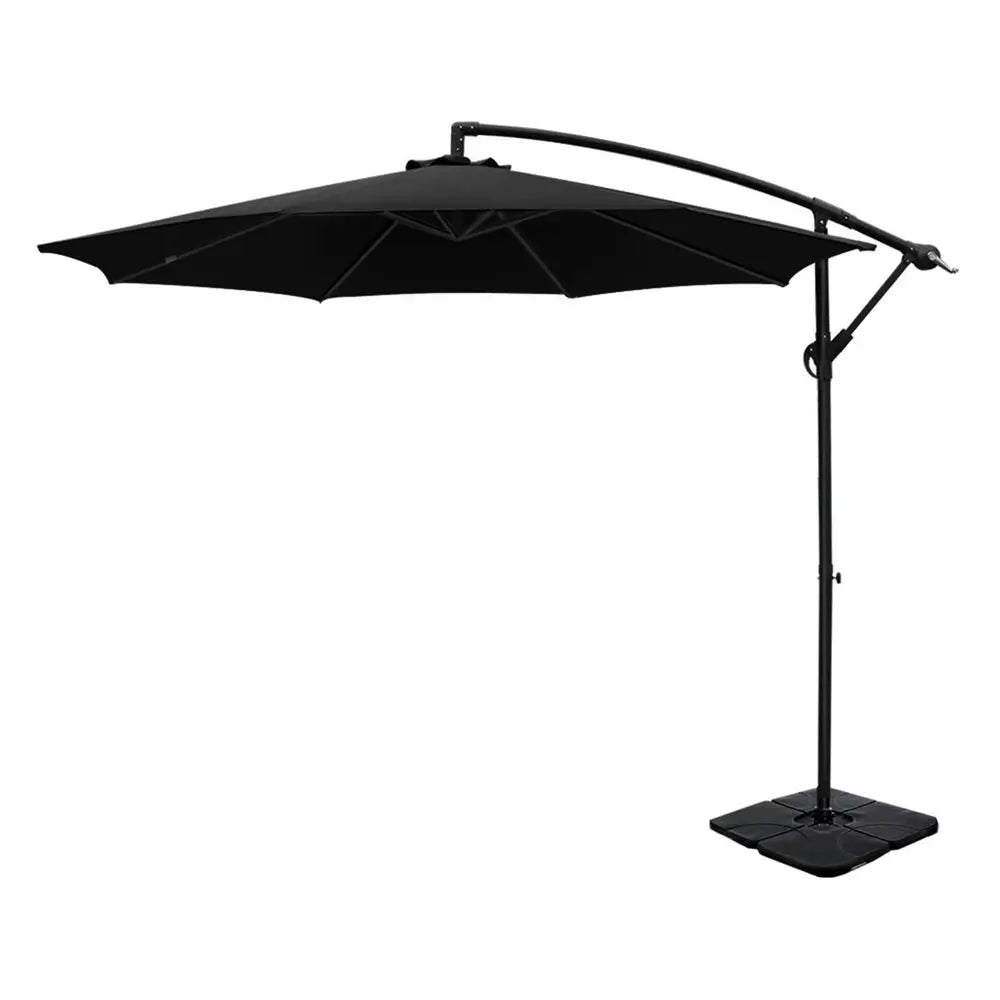 Instahut 3m Umbrella w/Base Outdoor Cantilever Beach Garden Patio Parasol Black - Home & Garden > Shading > Umbrellas &