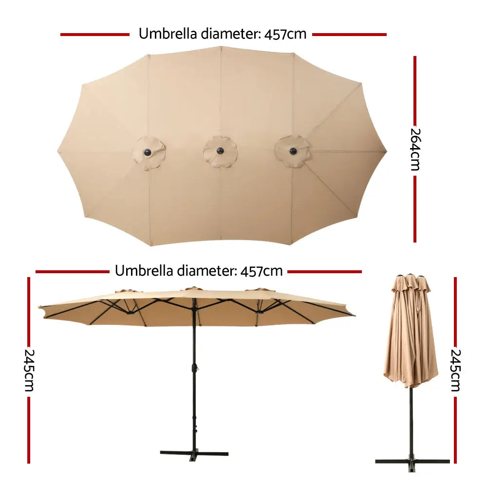 Instahut 4.57m Outdoor Umbrella Beach Pole Garden Tilt Beige - Home & Garden > Shading > Umbrellas & Sunshades