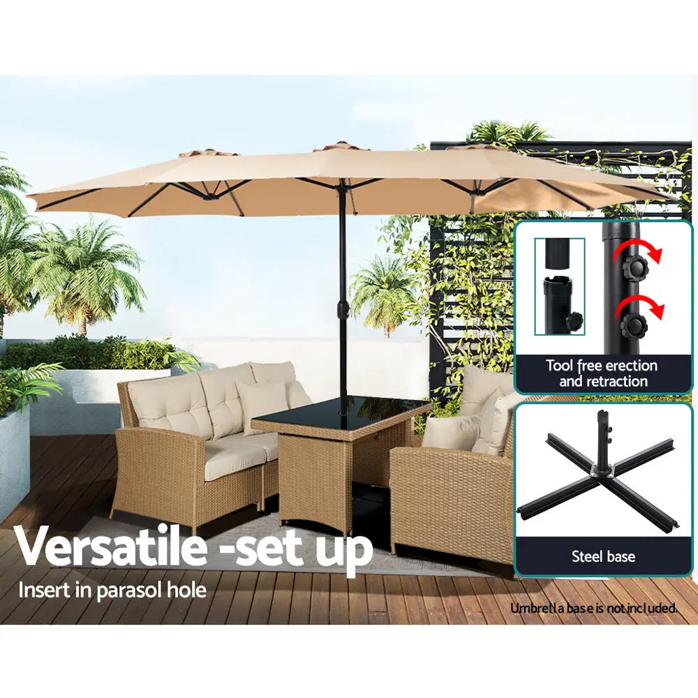 Instahut 4.57m Outdoor Umbrella Beach Pole Garden Tilt Beige - Home & Garden > Shading > Umbrellas & Sunshades