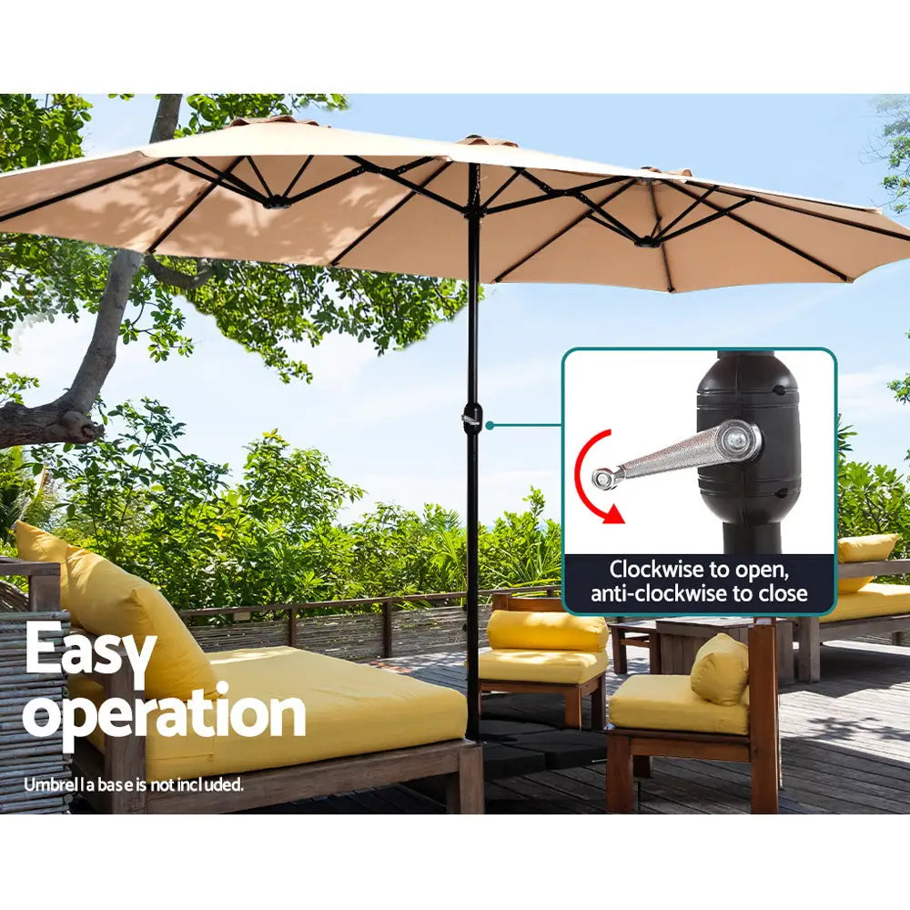 Instahut 4.57m Outdoor Umbrella Beach Pole Garden Tilt Beige - Home & Garden > Shading > Umbrellas & Sunshades