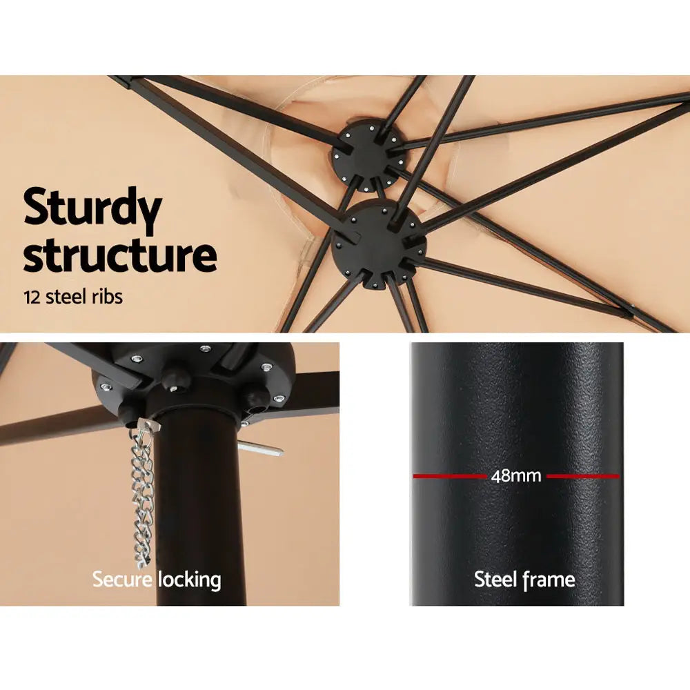 Instahut 4.57m Outdoor Umbrella Beach Pole Garden Tilt Beige - Home & Garden > Shading > Umbrellas & Sunshades