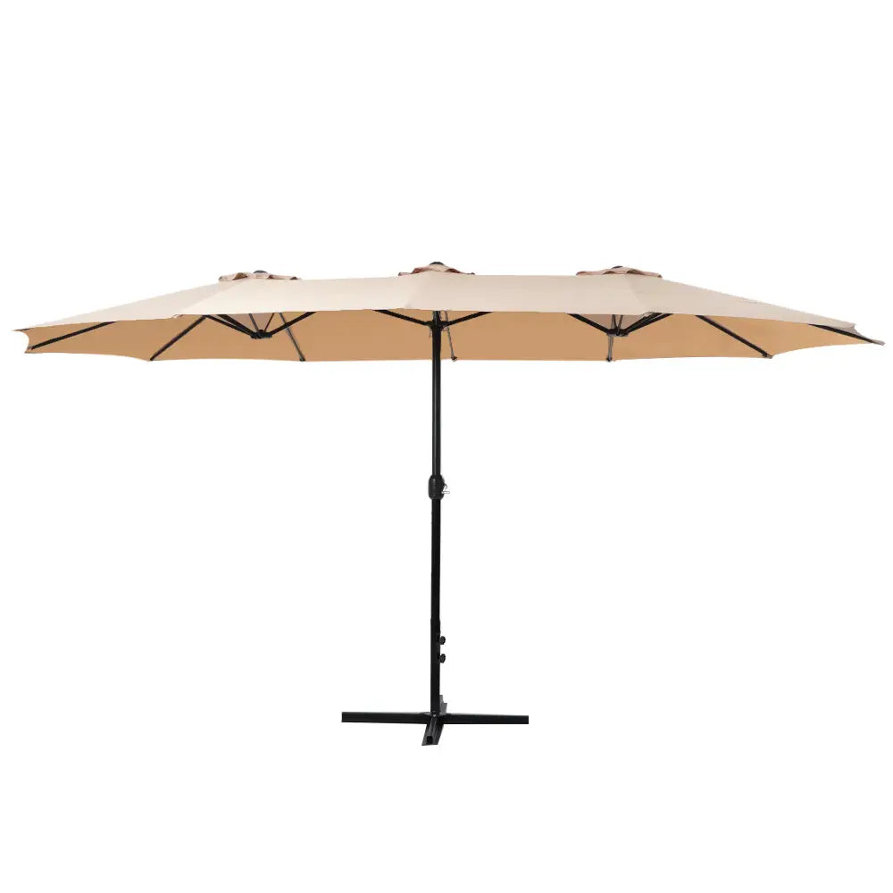 Instahut 4.57m Outdoor Umbrella Beach Pole Garden Tilt Beige - Home & Garden > Shading > Umbrellas & Sunshades