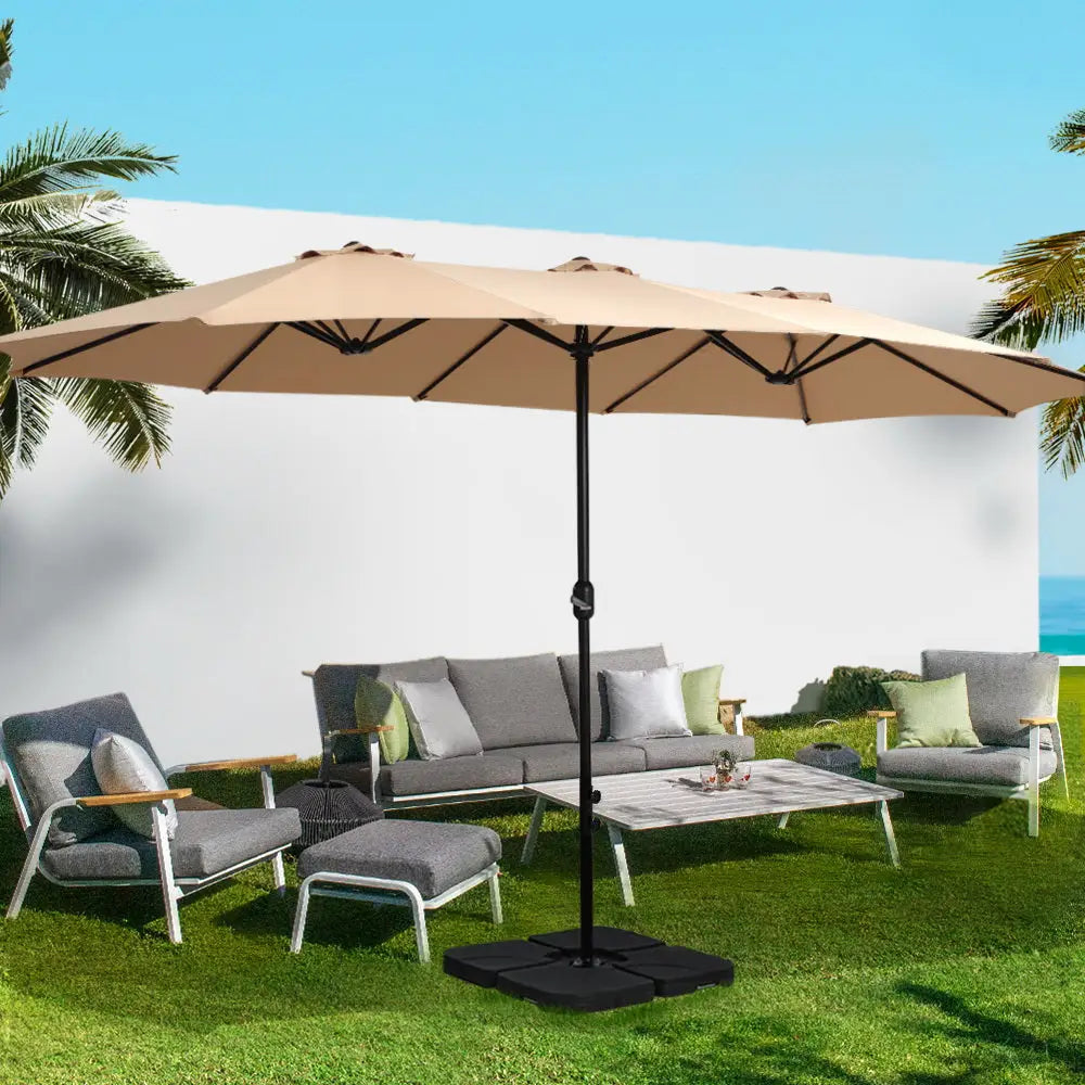 Instahut 4.57m Outdoor Umbrella Beach Pole Garden Tilt Beige - Home & Garden > Shading > Umbrellas & Sunshades