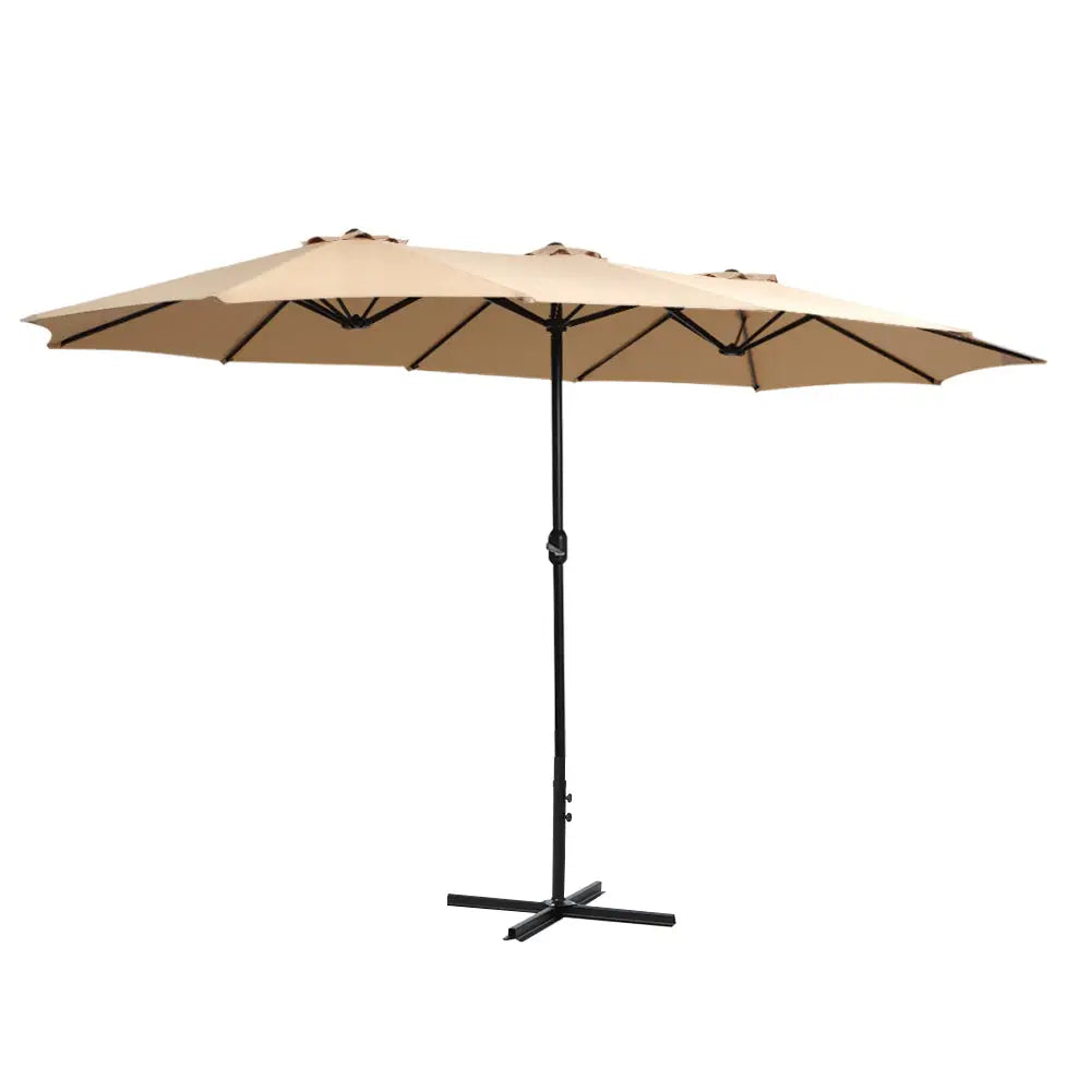 Instahut 4.57m Outdoor Umbrella Beach Pole Garden Tilt Beige - Home & Garden > Shading > Umbrellas & Sunshades