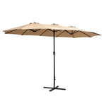 Instahut 4.57m Outdoor Umbrella Beach Pole Garden Tilt Beige - Home & Garden > Shading > Umbrellas & Sunshades