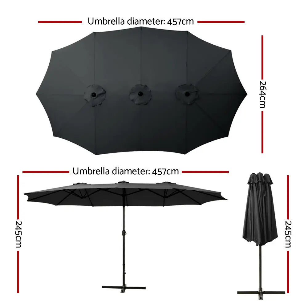 Instahut 4.57m Outdoor Umbrella Beach Pole Garden Tilt Black - Home & Garden > Shading > Umbrellas & Sunshades