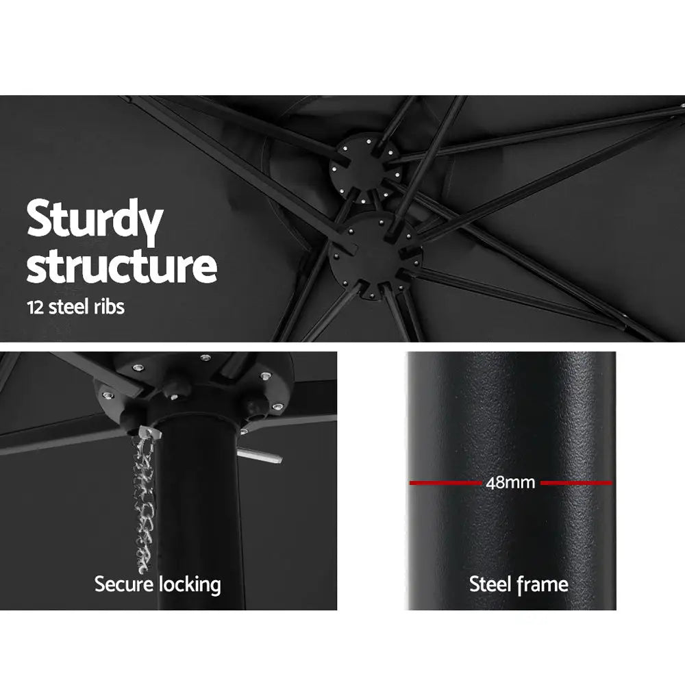 Instahut 4.57m Outdoor Umbrella Beach Pole Garden Tilt Black - Home & Garden > Shading > Umbrellas & Sunshades