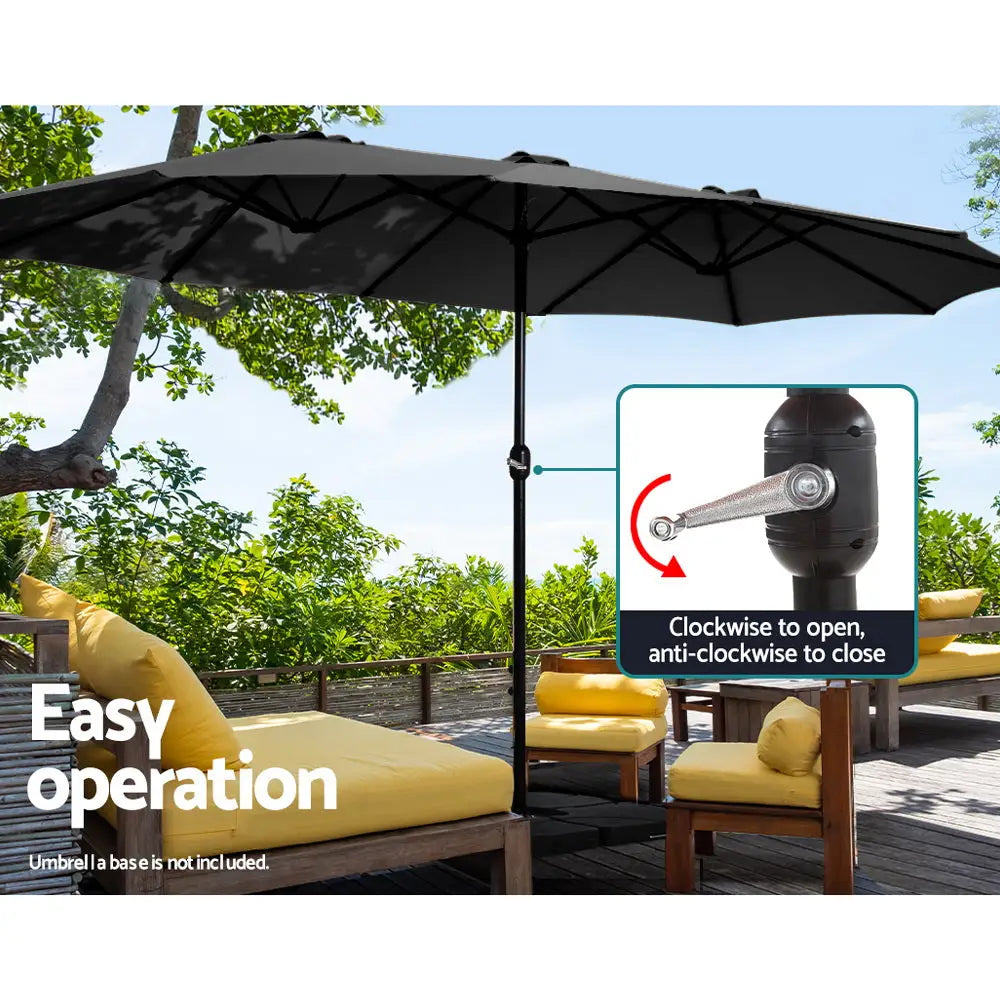 Instahut 4.57m Outdoor Umbrella Beach Pole Garden Tilt Black - Home & Garden > Shading > Umbrellas & Sunshades