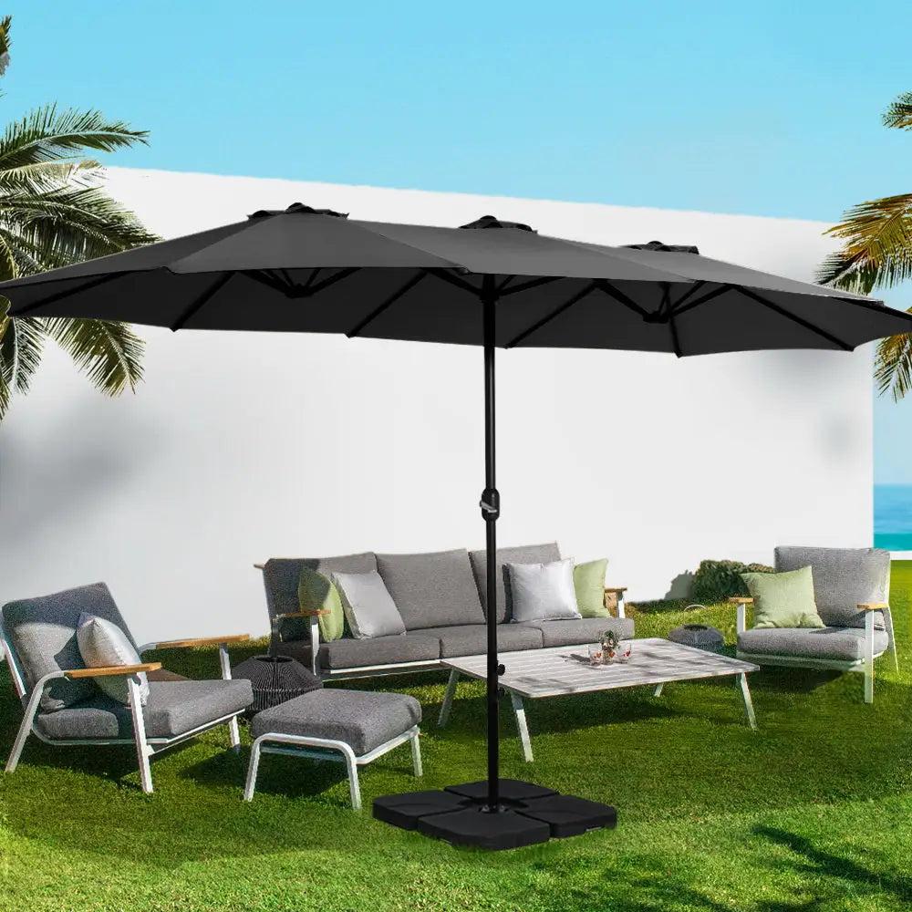 Instahut 4.57m Outdoor Umbrella Beach Pole Garden Tilt Black - Home & Garden > Shading > Umbrellas & Sunshades