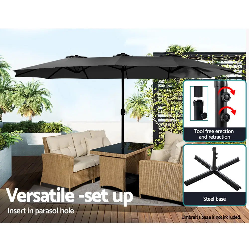 Instahut 4.57m Outdoor Umbrella Beach Pole Garden Tilt Black - Home & Garden > Shading > Umbrellas & Sunshades