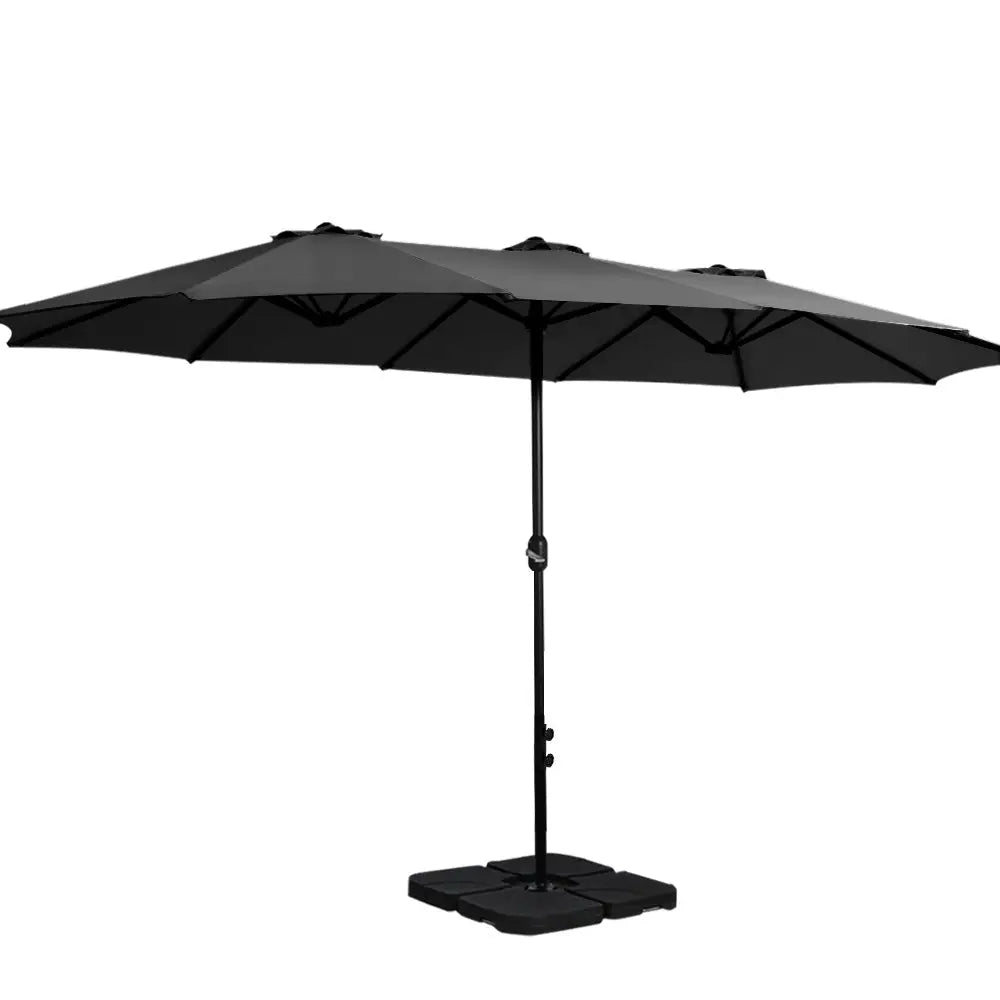 Instahut 4.57m Outdoor Umbrella w/Base Stand Beach Pole Garden Tilt Black - Home & Garden > Shading > Umbrellas &