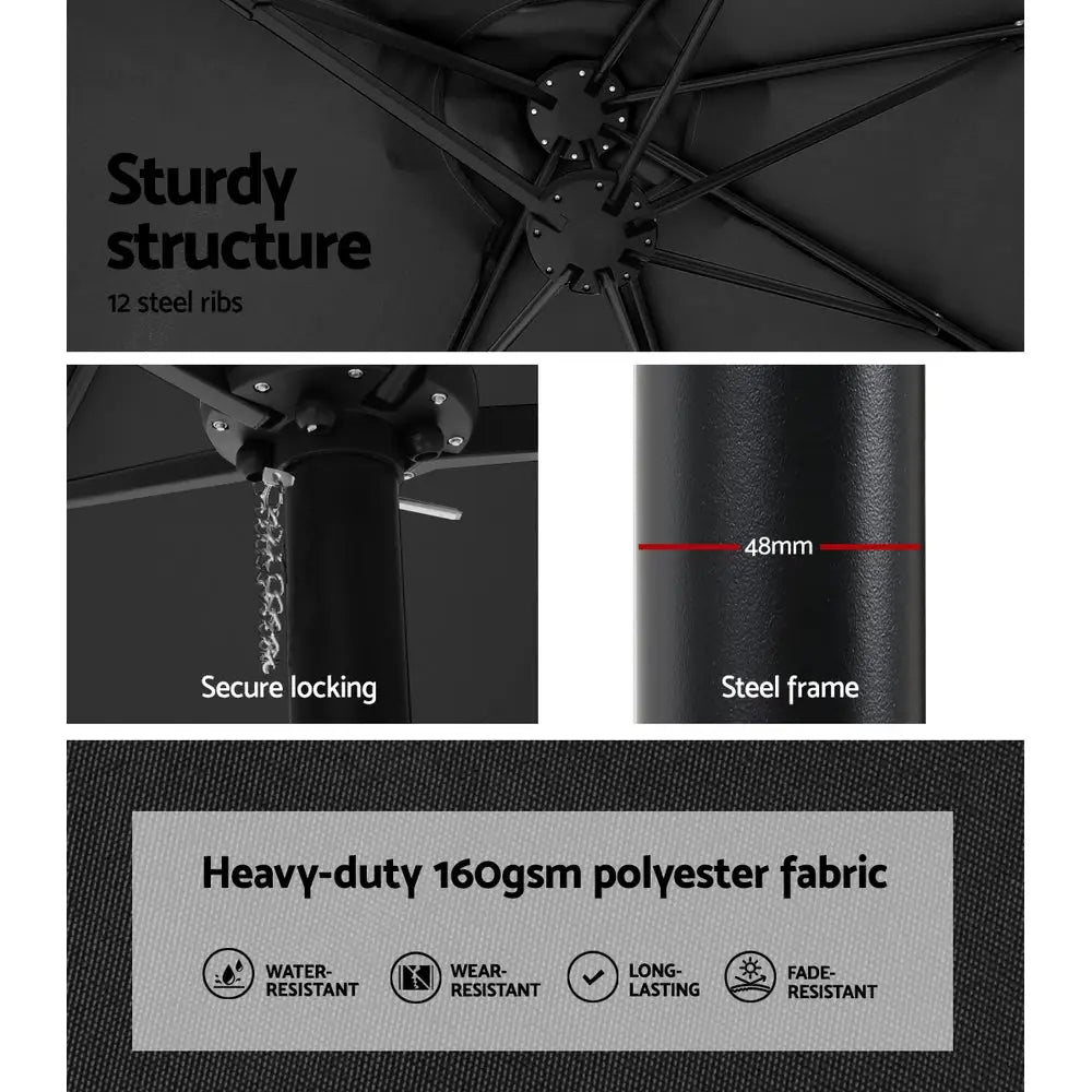 Instahut 4.57m Outdoor Umbrella w/Base Stand Beach Pole Garden Tilt Black - Home & Garden > Shading > Umbrellas &