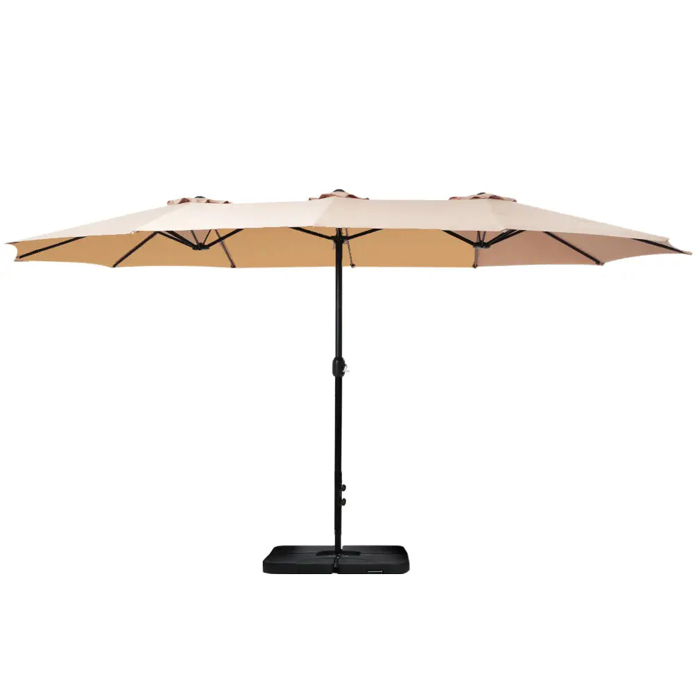 Instahut 4.57m Outdoor Umbrella w/Base Stand Beach Pole Garden Tilt Beige - Home & Garden > Shading > Umbrellas &