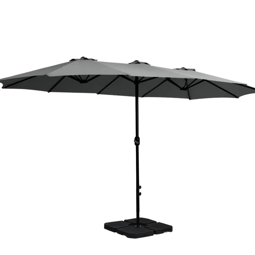 Instahut 4.57m Outdoor Umbrella w/Base Stand Beach Pole Garden Tilt Charcoal - Home & Garden > Shading > Umbrellas &