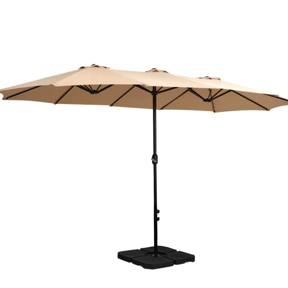 Instahut 4.57m Outdoor Umbrella w/Base Stand Beach Pole Garden Tilt Beige - Home & Garden > Shading > Umbrellas &
