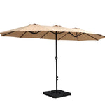 Instahut 4.57m Outdoor Umbrella w/Base Stand Beach Pole Garden Tilt Beige - Home & Garden > Shading > Umbrellas &