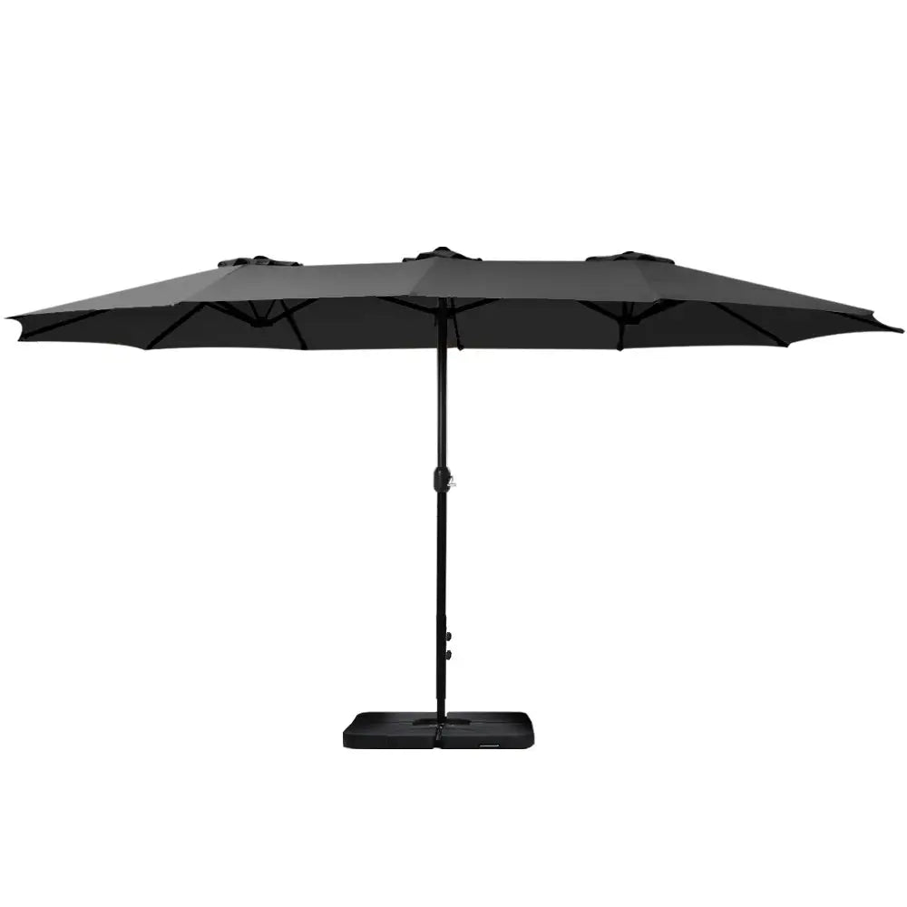 Instahut 4.57m Outdoor Umbrella w/Base Stand Beach Pole Garden Tilt Black - Home & Garden > Shading > Umbrellas &