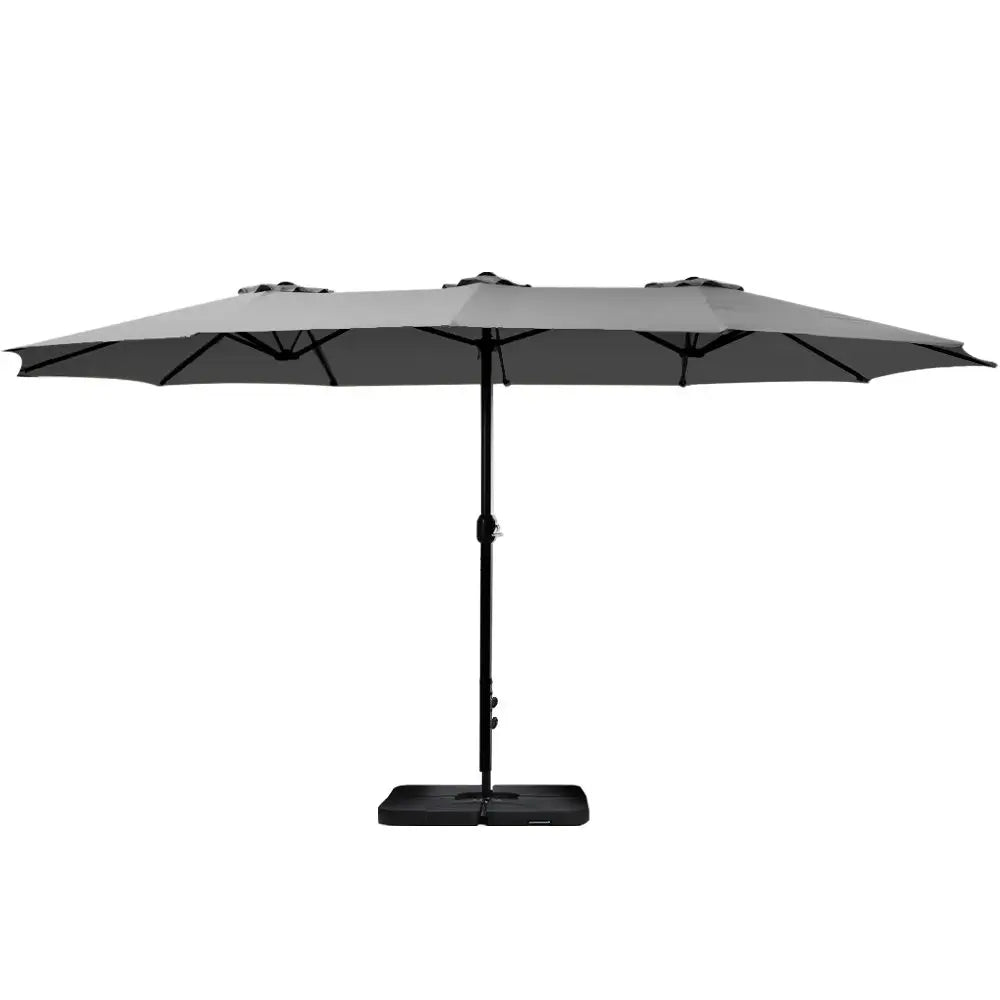 Instahut 4.57m Outdoor Umbrella w/Base Stand Beach Pole Garden Tilt Charcoal - Home & Garden > Shading > Umbrellas &