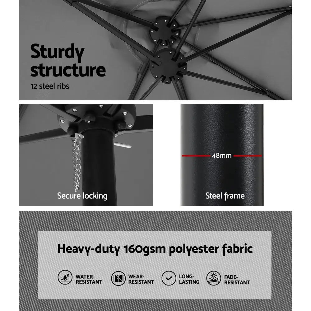 Instahut 4.57m Outdoor Umbrella w/Base Stand Beach Pole Garden Tilt Charcoal - Home & Garden > Shading > Umbrellas &