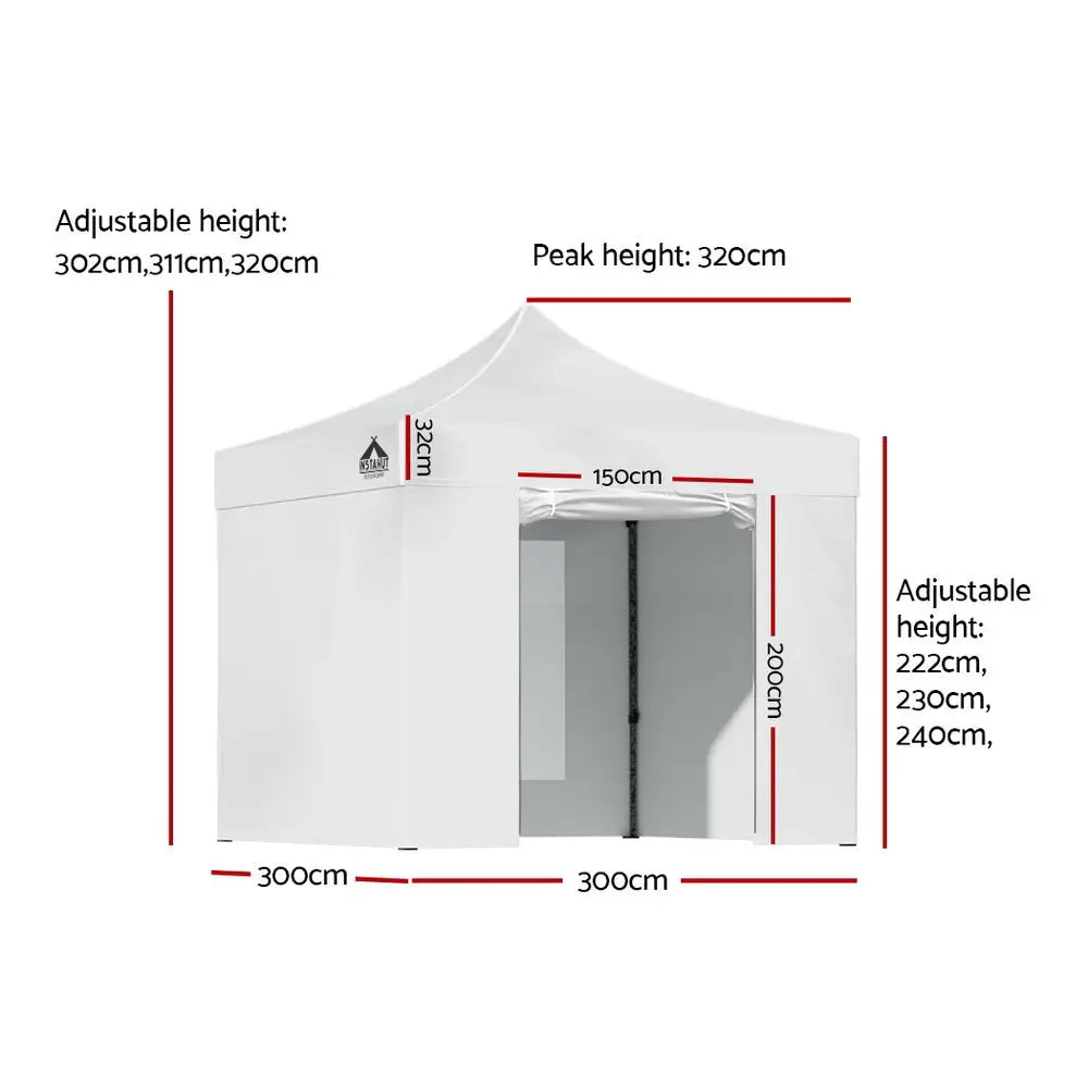 Instahut Gazebo 3x3 Pop Up Marquee Folding Tent Wedding Gazebos Camping Outdoor Shade Canopy White - Occasions >