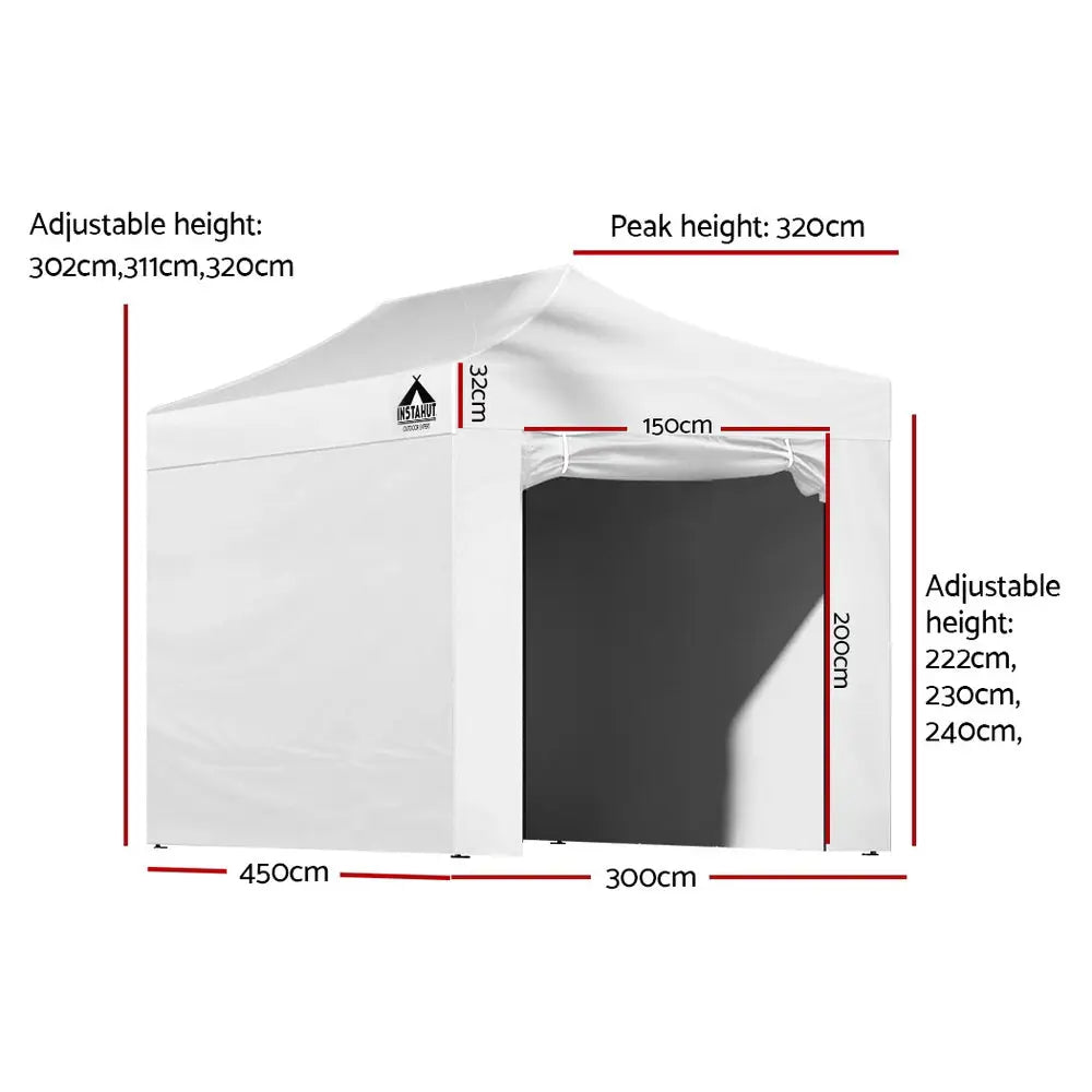 Instahut Gazebo 3x4.5 Pop Up Marquee Folding Tent Wedding Gazebos Camping Outdoor Shade Canopy White - Occasions >