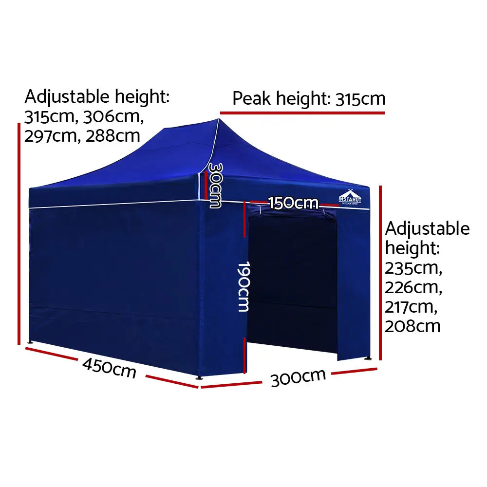 Instahut Gazebo 3x4.5 Pop Up Marquee Folding Tent Wedding Gazebos Camping Outdoor Shade Canopy Blue - Home & Garden >