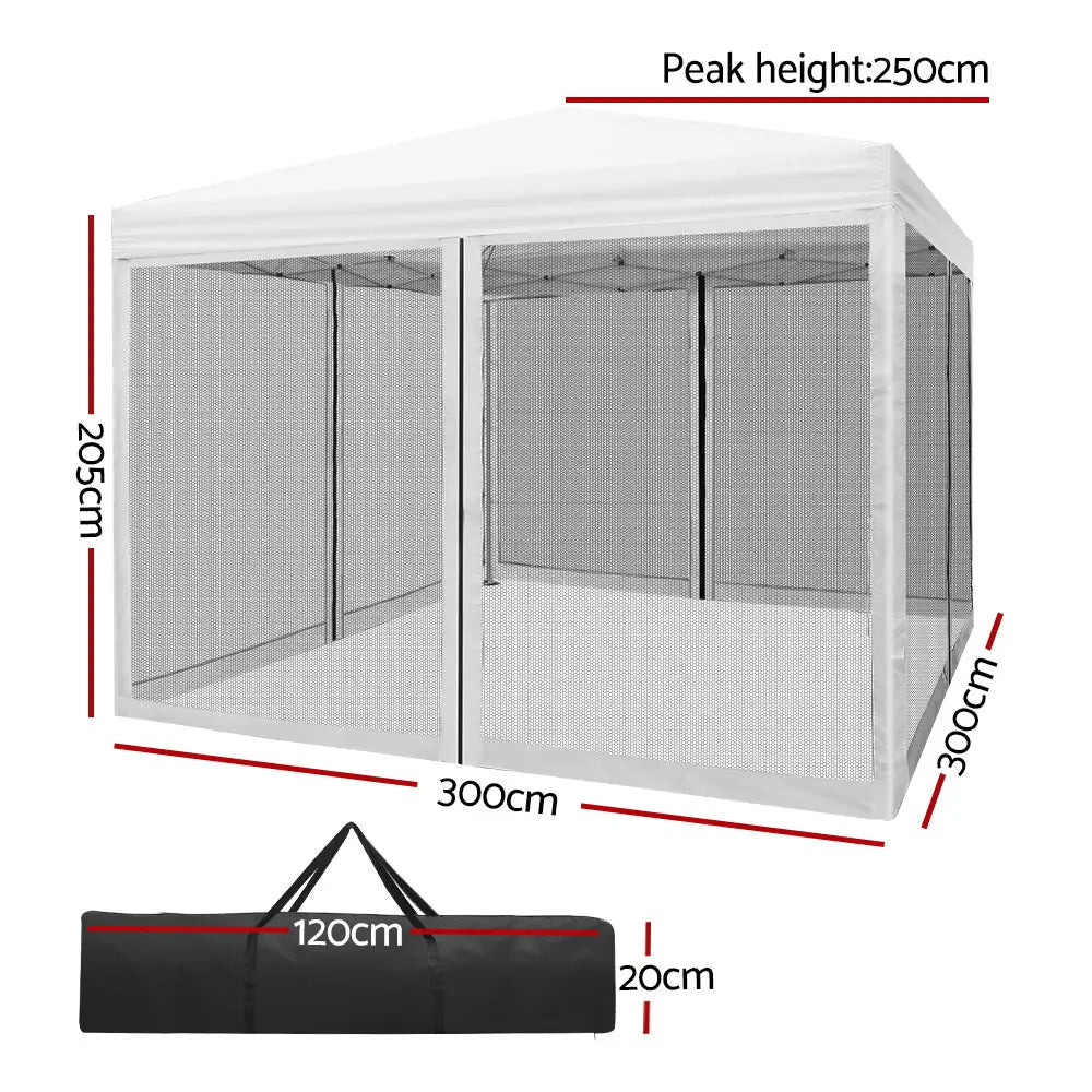 Instahut Gazebo Pop Up Marquee 3x3m Wedding Party Outdoor Camping Tent Canopy Shade Mesh Wall White - Home & Garden >