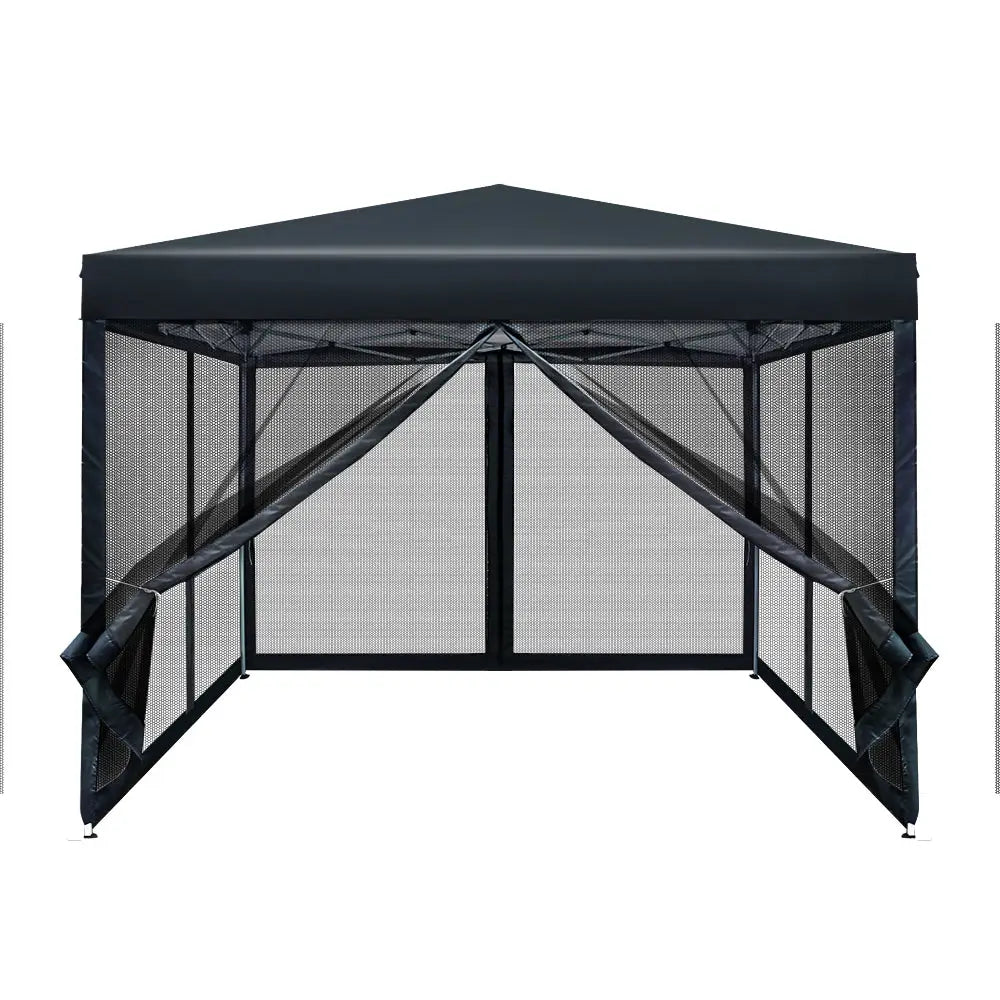 Instahut Gazebo Pop Up Marquee 3x3m Wedding Party Outdoor Camping Tent Canopy Shade Mesh Wall Black - Home & Garden >